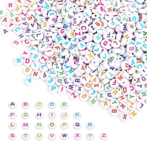 Naler Buchstabenperlen Set, 1200 Stück, 7mm Rund, Mehrfarbig, Alphabet Beads für DIY Schmuck und Armbänder