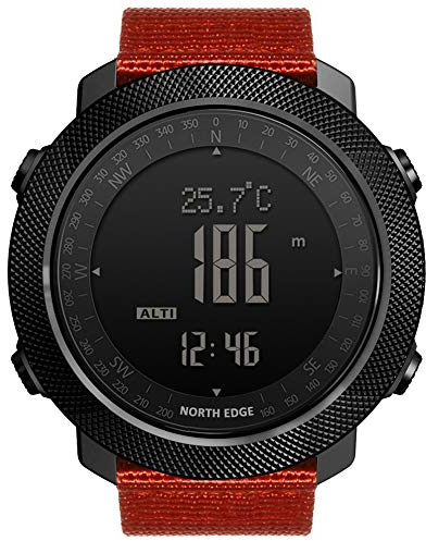 Montre Militaire pour Homme Sports de Plein air Montre-Bracelet 50M étanche avec Boussole chronomètre altimètre Hauteur/Mesure de la Pression atmosphérique (Orange)