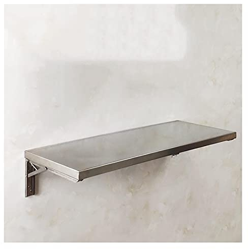 GHHZZQ Wall Mounted Fold Down Table 304 Stainless Steel Floating Desk Workbench for Laundry Room Home Bar Kitchen Dining Room，Easy to Install & Clean (Color : Silver, Size : 31.5×15.7in/80×40cm)