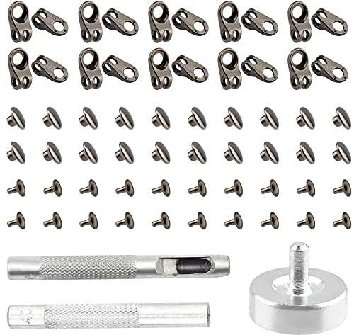 PandaHall 20 Satz Schnürsenkelhaken Und 1 Satz Montagewerkzeug Schnürsenkel Mit Nieten Sicherheits-Schnürsenkelschnallen Aus Aluminium Stiefel Hakenöse Schnalle Für Camp Hike Kletterstiefel