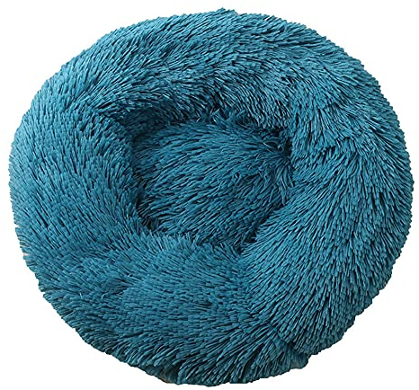 Cozomiz Donut Rundes Plüsch Hundebett Flauschig Waschbar Hundebett für Hunde Katzen Antistress Wolke Plüsch Hundebetten Hundekissen Hundesofa Katzenbett Cyan 90cm