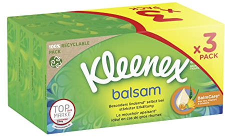 Kleenex Balsam Taschentücher Trio-Box, 4-lagig, 8 x (3 x 56 Tücher)