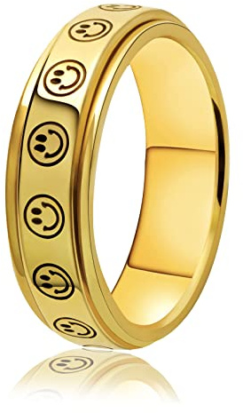 LAOYOU Smiley Fidget Spinner Ring For Anxiety Women Size 5