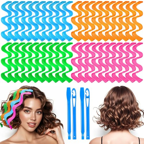 42 Pieces Heatless Waves Hair Curler, No Heat Damage Wavy Hair Curlers with 2 Sets of Styling Hooks, Heatless Curls for Women Girls Short Hair((4 Colors, 25cm / 9.8)