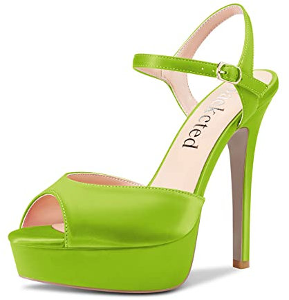 Saekcted Donna Alto High Tacco Heel Piattaforma Sandali Cinturino alla Caviglia Aperte sulla Punta 13 CM Heels da Matrimonio Feste Sexy Romani Scarpe Verde Lime Raso 35 EU