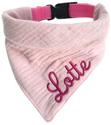 Musselin Hundehalstuch mit Halsband viele Farben Verstellbar optional mit Wunsch Namen bestickt Halstuch Tuch