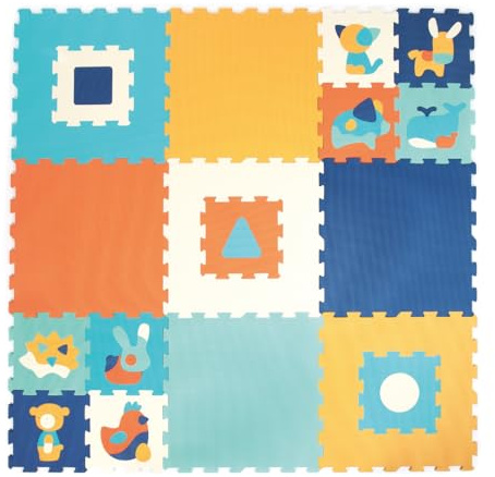 LUDI - Riesige Bodenmatte für Babys – Dicke Schaumstofffliesen – Puzzle mit geometrischen und Tiermotiven – ab 10 Monaten