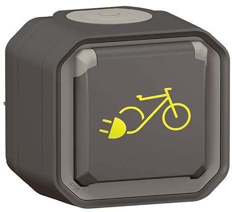 Legrand Steckdose, Anthrazit, 2P+T, 16 A, 230 V, zum Aufladen von Fahrrädern und 2 elektrischen Rädern, Plexo, wasserdicht, komplett, Aufputz