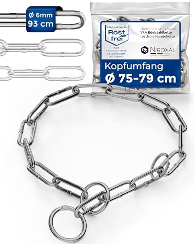 NietFullThings Slip Chain Dog Collar with Pull Stop – Stainless Steel Training Chain – Long Links 6 mm – Head Size 75–79 cm – Total Length 93 cm