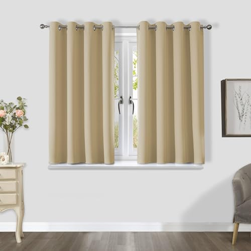 CUCRAF Blackout Curtains for Bedroom & Living Room, Beige Thermal Curtains, 54 Inch Drop, 2 Panels, Eyelet, Soundproof