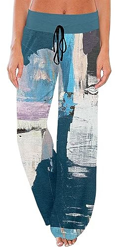 Regenhose Damen Wasserdicht Wathose Hosenbunderweiterung Farbverlauf Stretch High Waist Schlafanzughose Straight Leg Chino Hose Casual Lange Unterhosen Stretch Basic Schlafhose (Himmelblau, L)