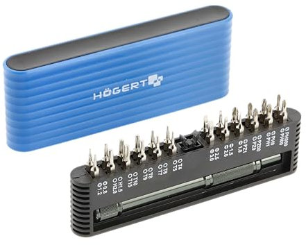 Högert Technik - Juego de puntas de destornillador | Juego de 25 puntas de destornillador incluyendo un adaptador | acero CrV | Juego de puntas para trabajos de oscilación