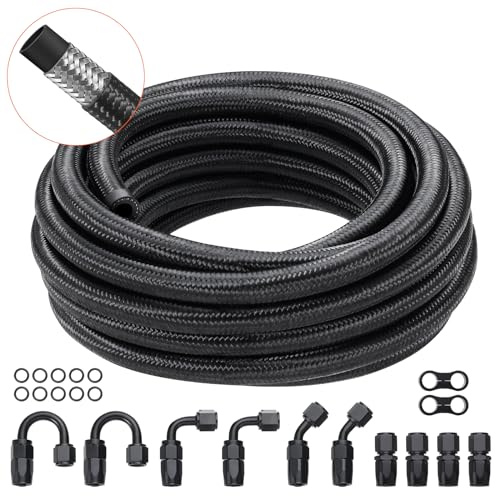 VEVOR 8-AN-bränsleledningsslang, 609,6 cm bränsleledningsslang, 0,43-tums nylon rostfritt stål flätad bränsleledning olje/gas-/diesel-slangstyck-anslutningssats 12-delad roterande adaptersats