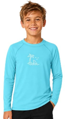 Glimnerize pojkar rashguard skjorta rund hals badskjorta långärmad UV-skjorta andas badskjorta skjorta 104-152, azurblå, 104 cm