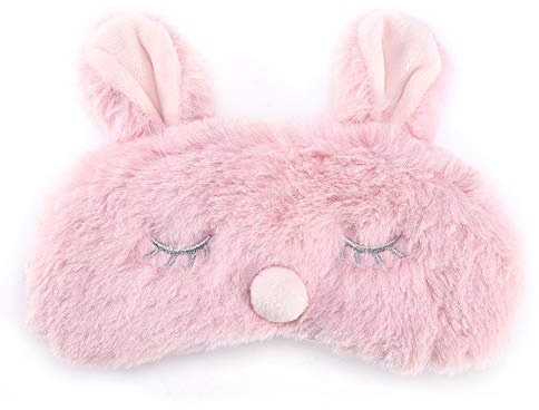 DOUQIFEI Süße Augenmaske Zum Schlafen, 5 Farben Niedliche Tier-Cartoon-Augenabdeckung Schlafmaske Plüsch Weicher Stoff Augenabdeckung Weihnachten Hirsch Winter Augenschutzmaske Frauen(Rosa Kaninchen)