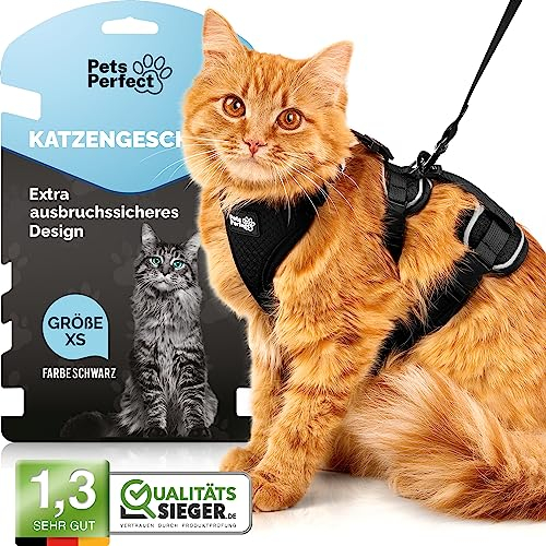 Pets Perfect Katzengeschirr - Extra ausbruchsicheres Katzengeschirr mit Leine - Katzenleine - Unser Katzen Geschirrset bringt Sicherheit in Ihre Spaziergänge (XS)