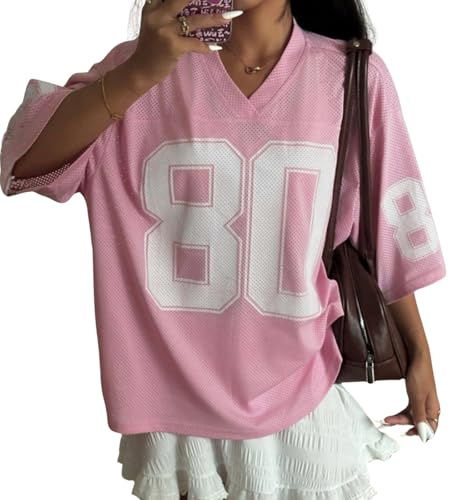 Hesaco Womens Graphic Tees - Oversized Jersey Summer Top Jersey Top Coquette Clothes Y2k Streetwear Short Sleeve Shirts
