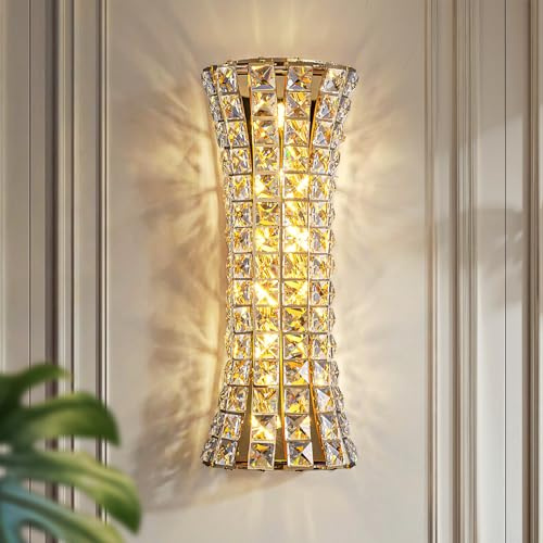JUJUQI Kristall Wandleuchten Innen, Moderne Wandlampe Wandleuchten Innen Gold Wandleuchte für Schlafzimmer Wohnzimmer Flur Badezimmer Eitelkeit Leuchten über Spiegel