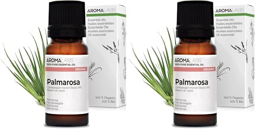 BIO - Huile essentielle PALMAROSA - 10mL - 100% Pure, Naturelle, Chémotypée et Certifiée AB - AROMA LABS (Marque Française) (Lot de 2)