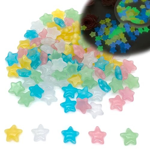 DHER 100 Stück Große Leuchtende Steine Leuchten im Dunkeln Bunte Kieselsteine Aquarium-Garten-Beleuchtung 2,3 cm Harz