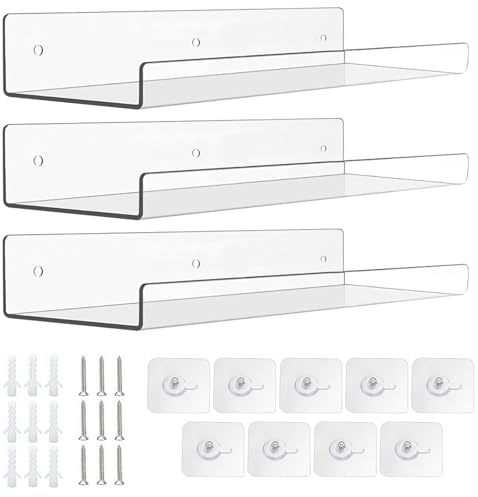 Acryl Wandregal Transparent, 3 Stück Schwebendes Regal Wand, 30 x 10cm Schwimmendes Bücherregal aus klarem Acryl, Wandregal Ohne Bohren, Für Wand Bücherregale, Fotodekorationen, Zeitschriftenständer