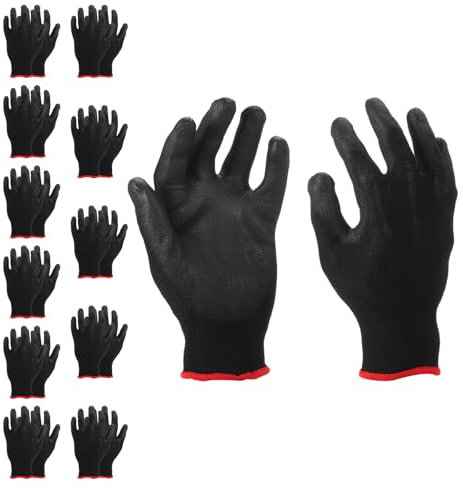 PATIKIL Safety Work Gloves, 12 Pair PU Coated Seamless Knit Gardening Glove with Grip for Woodworking Construction Warehouse Yard Work, Black, Medium Size
