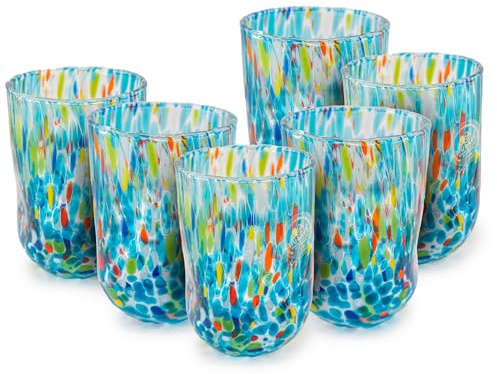 MurArt Murano Lot de 6 verres de 400 ml en verre soufflé à la main dans la fabrication artisanale Collection Eleganza Made in Italy (6, Aquamare)