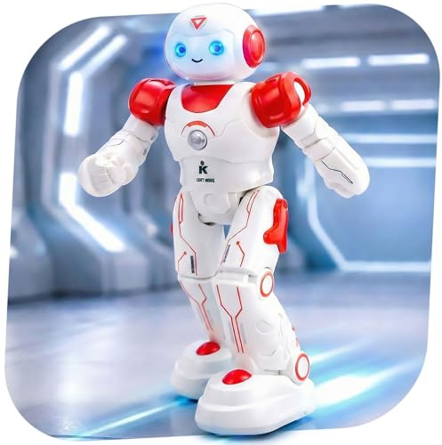 RC Roboter mit lustige Tanz-, Demo-, Musikfunktionen und LED-Augen, Umfahren von Objekten durch integrierte Hinderniserkennung, 26cm Spielzeug, Programmierbar f. Kinder in jungen Jahren ab 3 4 5 6 7 8