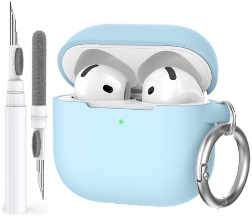 AhaStyle Hülle für AirPods 4 (2024) Mit Reinigungsstift Premium-Silikon AirPods 4. Generation Case Ganzkörper Cover Skin für Apple AirPods 4 Unterstützt USB-C-Ladegehäuse und Drahtloses Aufladen