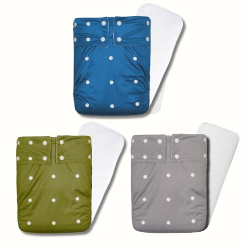3 Kawaii Teen/Adult/Senior Snap Closure Reusable Cloth Diaper Incontinence Underwear + 3 XL Diaper Inserts, #1