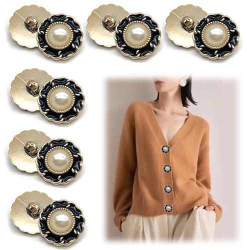 DHER 12 Stück Dekorative Knopf Knöpfe zum Annähen Hemd Dekoknöpfe, Strickjacke Strickknöpfe, Mantel Trenchcoat Perlenknöpfe, DIY Schmuck Schmuck Kleid Knöpfe (Schwarz, 21mm)