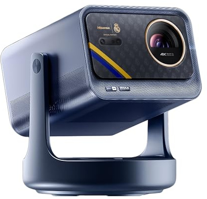 Hisense C2 Ultra Ed. Real Madrid - Mini Proyector Laser UHD 4K Smart TV, de 65 a 300, 3000 Lumen, Dolby Vision Atmos, Audio JBL + Subwofer, Zoom Digital, Autoenfoque, Contraste 2000:1