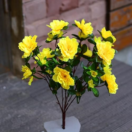Aflorshope Lot de 4 bouquets de rhododendrons artificiels pour décoration extérieure, fleurs réalistes résistantes aux UV pour jardin, terrasse, porche (jaune)