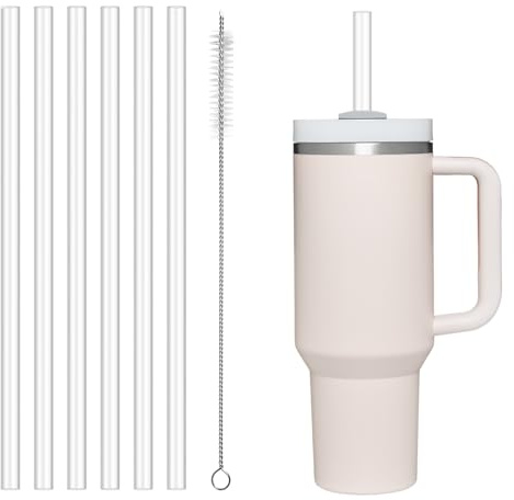 WISYOK 6 Paille Reutilisable, 30cm, Tritan, pour Stanley 30/40oz, 10mm | Paille Plastique pour Bubble Tea avec Brosse de Nettoyage, pour Smoothies, Cocktails, Jus, Maison, Resto, Voyage