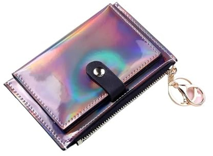 Laser Holografische Geldbörse für Damen, kleine Geldbörse, Clutch, Damen, Geldbörsen, Portfell, Reißverschluss, Handytasche, Carteras, Schwarz , Einheitsgröße
