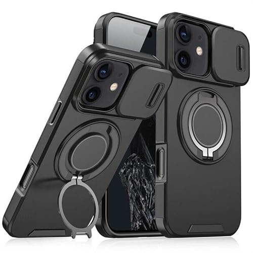 Mixroom - Custodia Cover per iPhone 11 Protezione Antiurto Militare con Supporto cellulare a stand Cavalletto ad Anello Magnetico Copertura Fotocamera Slide Scorrevole C07 Nero