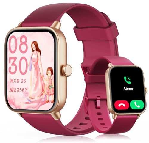 Montre Connectée Femme pour Samsung,iPhone,Android,1,8 Montre Connectée Femme avec Appel Bluetooth,Voix de l'IA,Alexa intégrée,Smartwatch Moniteur de SpO2,Sommeil,Podometre,Calories,IP68-Rouge