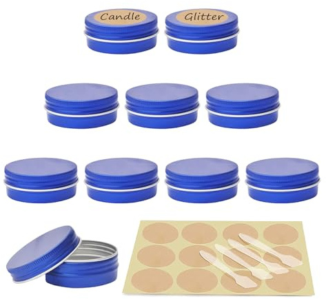 YANCAER 20 Pcs 30ml - D52mm x H21mm Aluminium Tin with Lids, Blue Round Aluminium Tin Jars with Lids, Lip Balm Tins, Cosmetic Container Pots for Soap Crafts Candle Salves