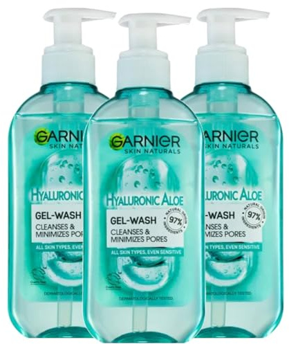 Garnier Skin Naturals Gesichtsreinigungsgel mit Hyaluronsäure und Aloe Vera, feuchtigkeitsspendend und erfrischend, für normale und Mischhaut, 200 ml (3 Stück)