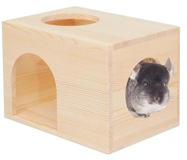 CHIIRAKU Casa per Chinchilla Casa per Animali Criceti Nascondiglio in Legno Naturale Senza Vernice Staffa di Legno Sicura Durevole per Masticare i Denti (Marrone, Piccolo)