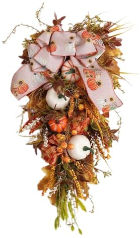 Ghirlanda natalizia a goccia per decorazione esterna, per ingresso del raccolto, festone autunnale in tessuto sintetico di alta qualità, elegante decorazione a goccia, design autunnale stagionale per