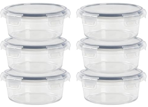 Shunshi 6 Pack Round Food Containers with Lids Airtight,Reusable Plastic Snack Pots with Clip Lock,Leak-proof Stackable Small Storage Container Set for Fruit, Yoghurt, Snack (700ML*6)