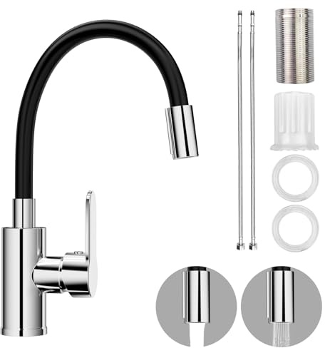 Noxtioanip Mitigeur Évier avec Bec Flexible, Robinet Cuisine Noir, Cuisine Mitigeur Rotative à 360°, Robinet de Flexible, Faucet Evier avec Deux Fonctions de Pulvérisation