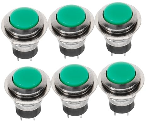 CLISPEED 6 pezzi Interruttore Pulsante Pin Mini Rotondo Verde Auto Reset Filo per Facile Installazione e Uso Sicuro