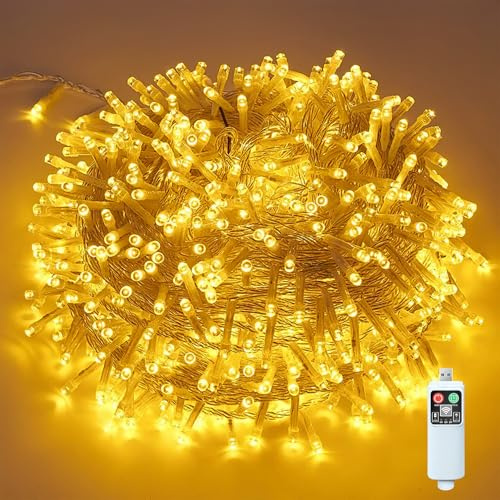 Gresonic 40m 400 LED USB Wiederaufladbar Lichterkette Außen und Innen,Batterie mit Steuergerät,8Modi,Timer,IP44Wasserdicht Warmweiß Weihnachtsbeleuchtung für Garten Hochzeit Weihnachten Party