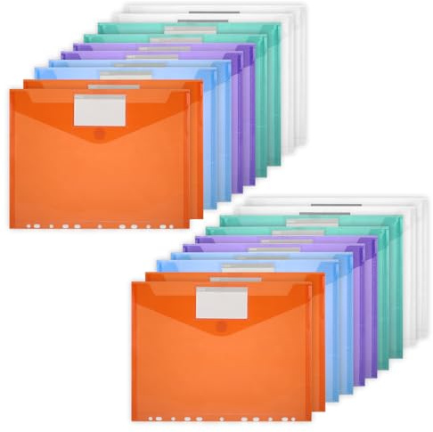 20 Carpetas Plástico A4 – Carpetas A4 en 5 Colores, Carpeta Clasificadora Impermeable con 11 Agujeros y Bolsillo para Etiquetas, Organizador Documentos Transparente para Oficina y Escuela