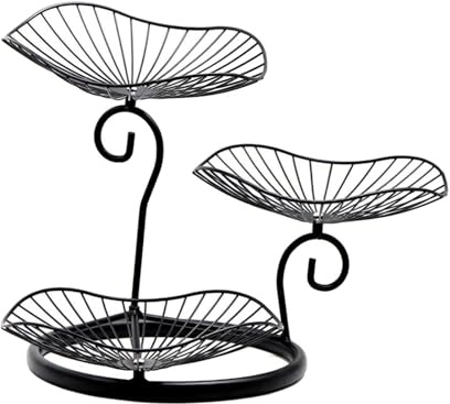 HouseVibe 3 Tier Rustic Fruit Basket Iron Fruit Bowl Vegetable Holder Multipurpose Kitchen Decor- Black