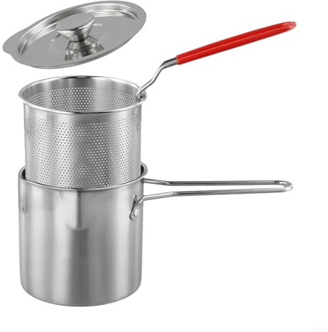 Olla de acero inoxidable con cesta y asas para cocinar multiusos, incluyendo patatas fritas, verduras y carne