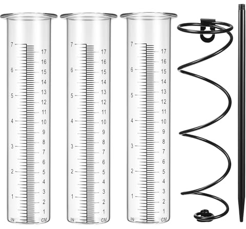 Yardenfun Pluviomètre Verre Extérieur avec Piquet Fer Spiralé Jauge de Pluie Précise avec Double Échelle et Tubes de Remplacement pour Jardin Pelouse et Terrasse