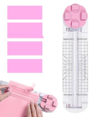 4-in-1 Paper Cutter with Scoring Tool, Photo Cutter with Straight, Wavy, Perforated, and Scoring Dial Blades, Paper Cutting Machine for Craft Paper, Postcard, Scrapbook (Pink)
